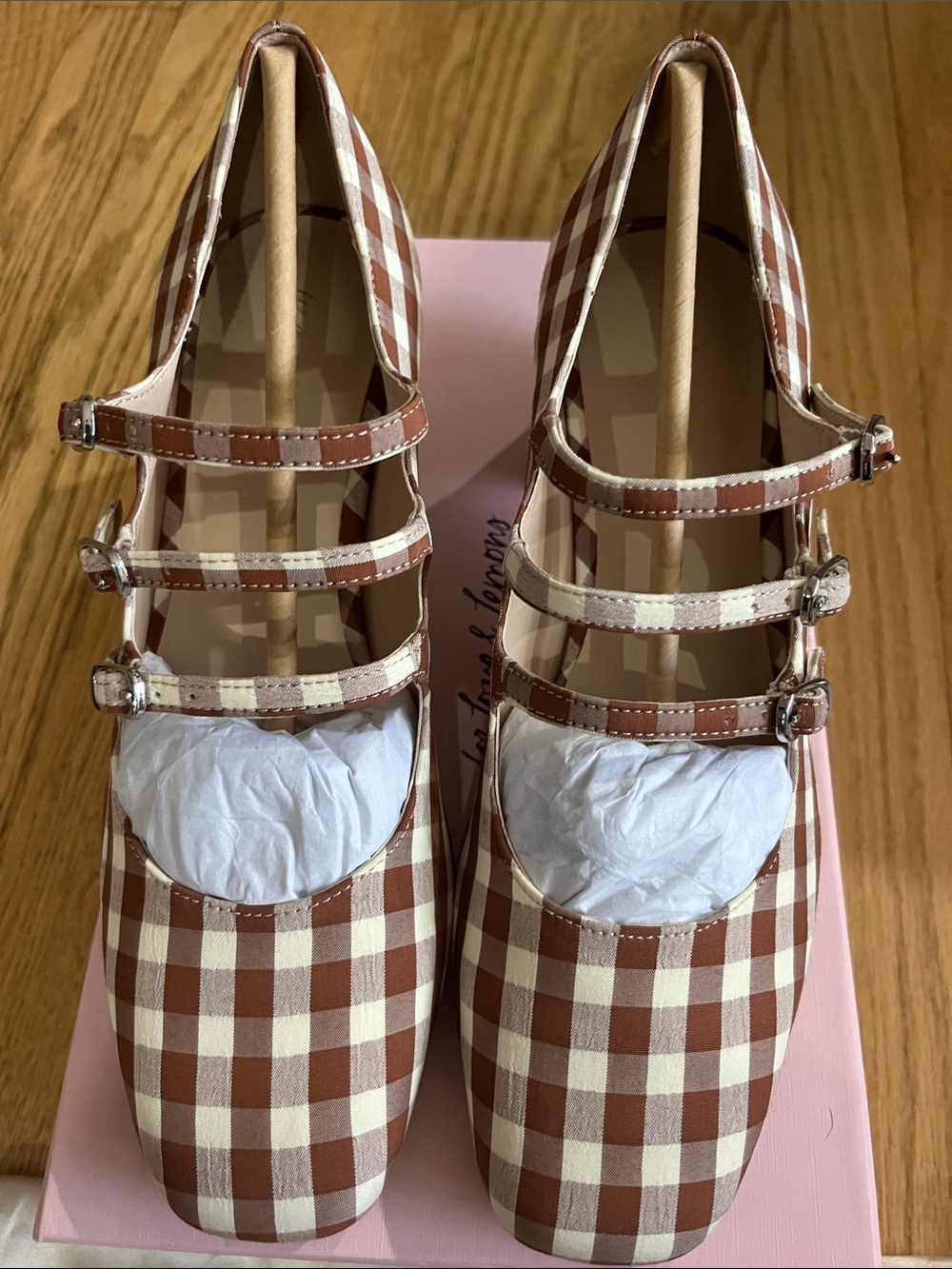 For love & lemons NEW W BOX brown gingham Jolie cottagecore pumps sz 7 - Picture 3 of 7